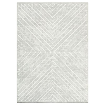 Washable Modern Stripe Rug Non Slip Low Pile Rug Soft Throw Floor Cover Foldable Indoor Carpet for Living Room Bedroom,Light Gray/4'x6'