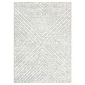 Washable Modern Stripe Rug Non Slip Low Pile Rug Soft Throw Floor Cover Foldable Indoor Carpet for Living Room Bedroom,Light Gray/4'x6' - 1 of 4