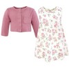 Hudson Baby Infant and Toddler Girls Cotton Dress and Cardigan Set, Mauve Sage Rose - 3 of 4