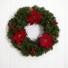 Nearly Natural 24” Poinsettia, Berry and Pinecone Artificial Wreath with 50 Warm White LED Lights - 3 of 4