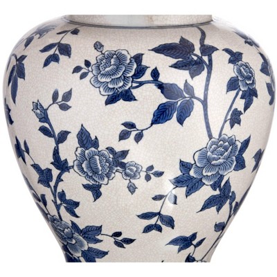 Blue and White Ceramic Temple Jar Table Lamp with Bell Shade
