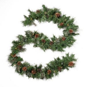 2 Pack LED Artificial Pine Garland, 9'x10" Christmas Garland With 20 Pine Cones, 50 LED Lights And 160 Tips, Holiday Pre-Decorated Christmas Garland - 1 of 4