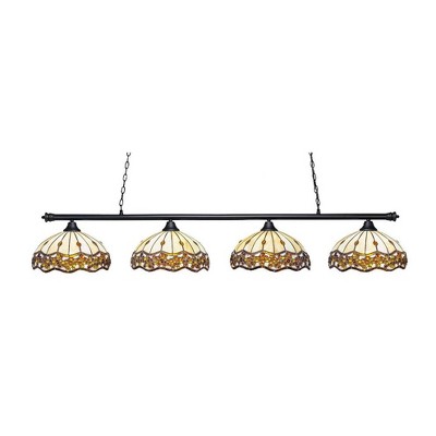 Toltec Lighting Oxford 4 - Light Island Pendant Light in  Matte Black with 16" Roman Jewel Art Glass Shade