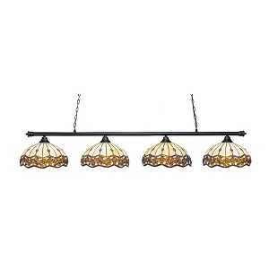 Toltec Lighting Oxford 4 - Light Island Pendant Light in  Matte Black with 16" Roman Jewel Art Glass Shade - 1 of 1