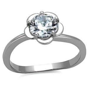 Slickblue Women's Floral Stainless Steel Ring, 7mm Clear CZ Stone, Polished No-Plating Finish, Silver Tone, size 5-10 - 1 of 4