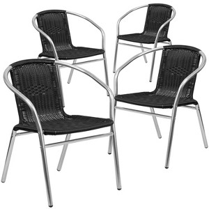 Emma and Oliver 4 Pack Aluminum and Rattan Commercial Indoor-Outdoor Restaurant Stack Chair - 1 of 4