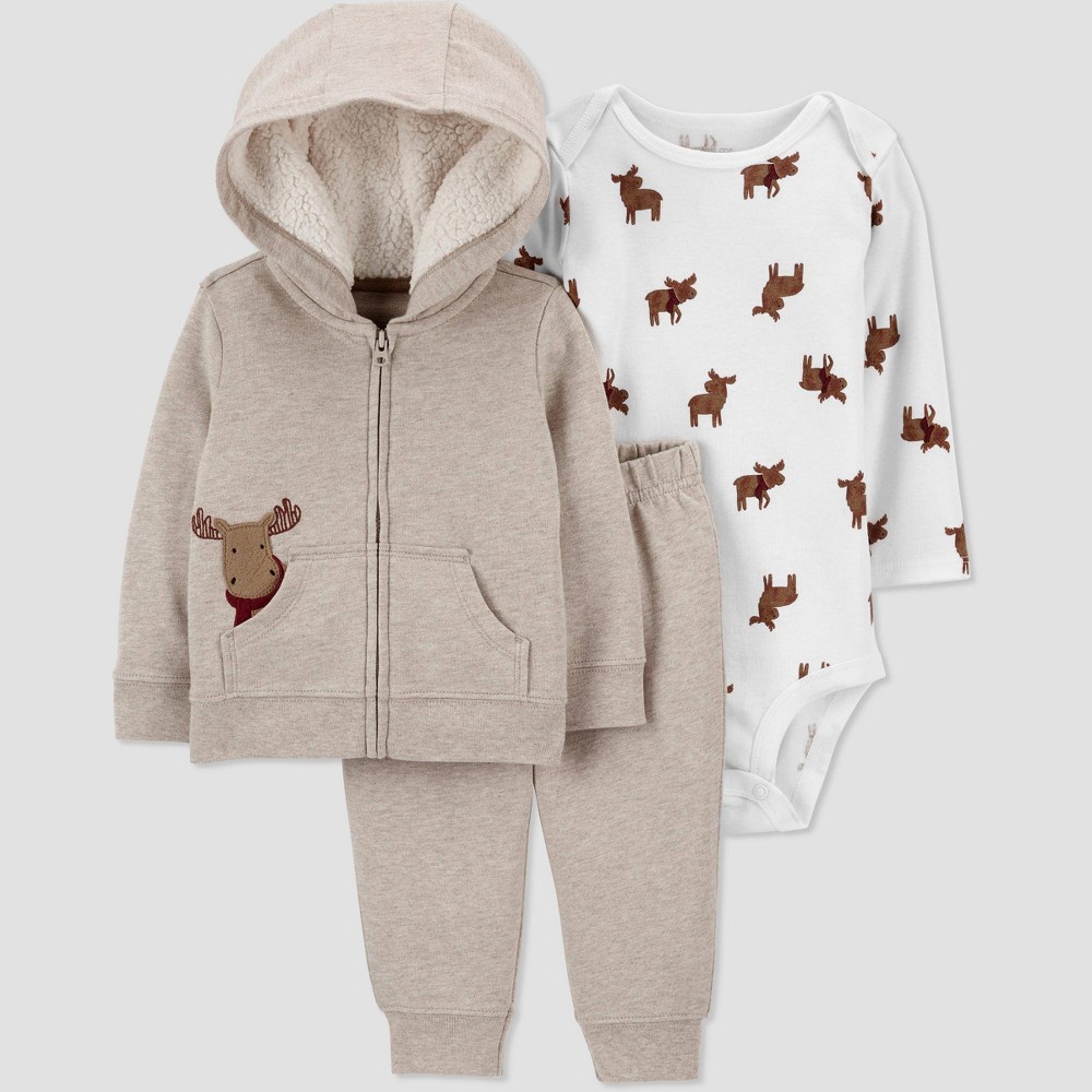 3M Baby Boys' Moose Pocket Top & Bottom Set - Just One You made by carter's Oatmeal Heather 3M, Grey