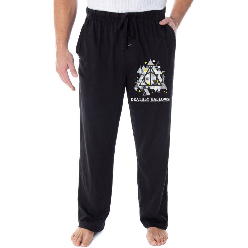 Harry Potter Pajama Pants Men's Deathly Hallows Symbol Loungewear Sleep Pants Black, 1 of 4