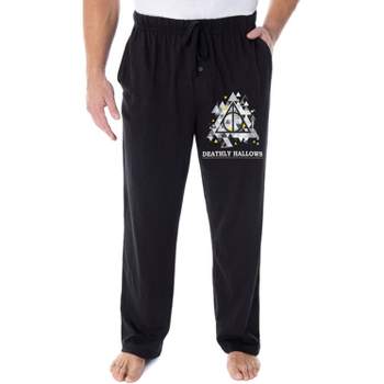 Harry Potter Pajama Pants Men's Deathly Hallows Symbol Loungewear Sleep Pants Black