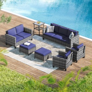 Sonkuki 7 Pieces Outdoor Furniture Set with Side Table, Patio Chair with Washable Cushion - 1 of 4