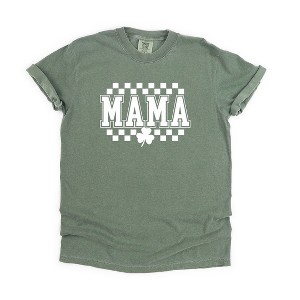 Simply Sage Market Women's Mama Checkered Clover St. Patrick's Day Short Sleeve Garment Dyed Tee - 1 of 3