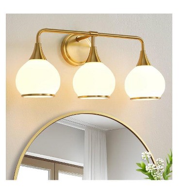 KAISITE 2 - Light Black and Gold Dimmable Bathroom Vanity Light with Globe Glass Shade