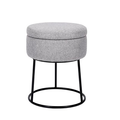 Birdrock Home Linen Foot Stool Ottoman with Wood Legs - Grey, Gray