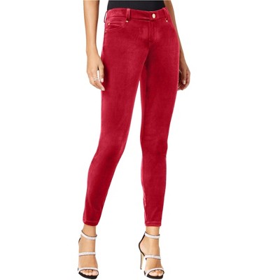 I.N.C International Concepts Womens Velvet Casual Leggings, Red, 2