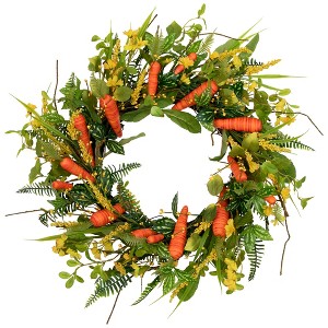 Northlight Carrot and Berry Foliage Easter Floral Spring Wreath Orange and Yellow - 22" - 1 of 4