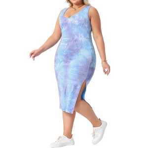 Agnes Orinda Women's Plus Size Side Slits Bodycon Sleeveless Tie Dye Midi Dress - 1 of 4