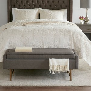 Madison Park Sunnycrest Accent Bench Gray: Bronze Metal Legs, Polyester Upholstery, No Tools Assembly - 1 of 4