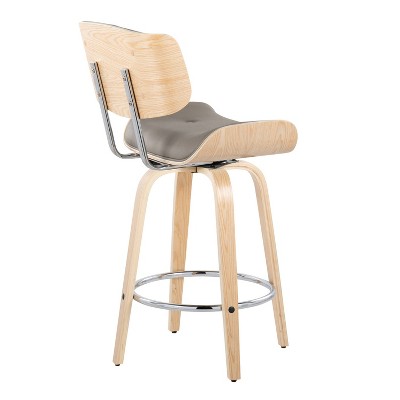 Lombardi 26" Grey and Natural Wood Swivel Counter Stool