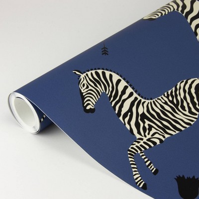 Denim Blue Zebra Safari Self-Adhesive Vinyl Wallpaper