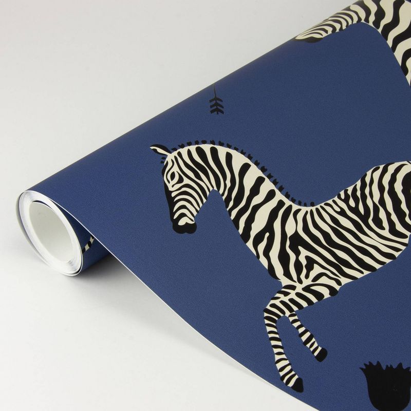 Brewster Denim Zebra Safari Scalamandre Self Adhesive Wallpaper, 3 of 9
