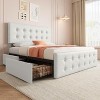 Bed Frame with 4 Storage Drawers & Adjustable Headboard - PU Leather Upholstered Platform Bed, Button Tufted Design - 3 of 4
