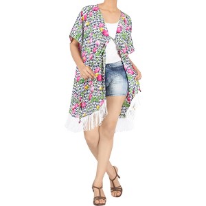 LA LEELA Women's Summer Beach Front Open Holiday Duster Beachwear Duster Cardigans for Women XL-XXL Pink, Floral - 1 of 4