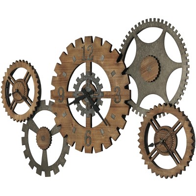 Oversized Gold and Gray Metal Gear Wall Clock