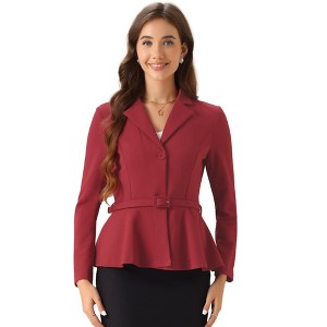 Allegra K Women's Vintage Ruffle Hem Belted Notched Lapel Office Work Blazers - 1 of 4