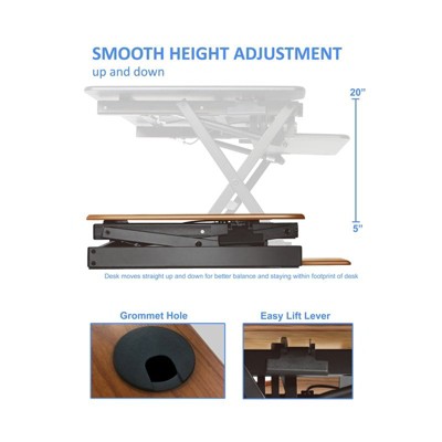 Teak Laminated 46" Wide Adjustable Desk Converter with Triple Monitor Support