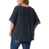 Agnes Orinda Women's Plus Size Lace Crochet Hollow out Crew Neck Short Sleeve Side Split Casual Blouses - 4 of 4
