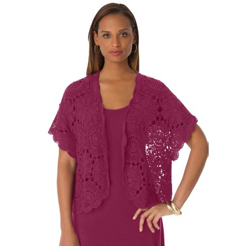 Jessica London Women’s Plus Size Crochet Shrug, S - Berry Twist : Target