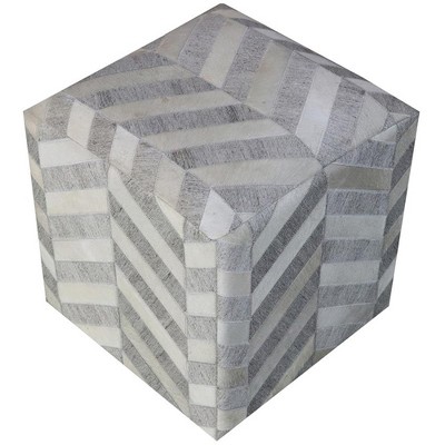Moti Kobe Ottoman Pouf Gray/Ivory Upholstered 18"D x 18"W x 18"H