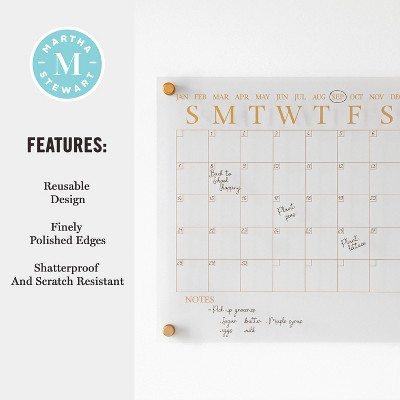 Clear Gold Acrylic Monthly Wall Calendar with Dry Erase Marker