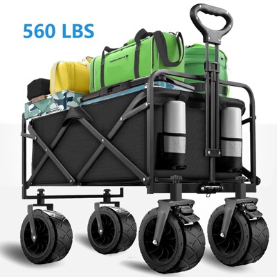 SUGIFT Heavy Duty Folding Wagon Cart with All-Terrain Wheels, Adjustable Handle, and 600D Oxford Fabric for Outdoor Use