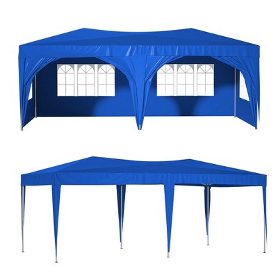DOMETOUR 10'x20' Pop Up Canopy Tent with Sidewalls, Waterproof, Adjustable Heights, Carry Bag, Sand Bags, Ropes, Stakes, Blue