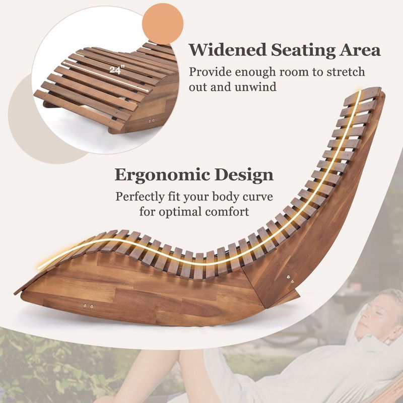 Costway 1/2 PCS Outdoor Acacia Wood Rocking Chair with Widened Slatted Seat and High Back, 5 of 11