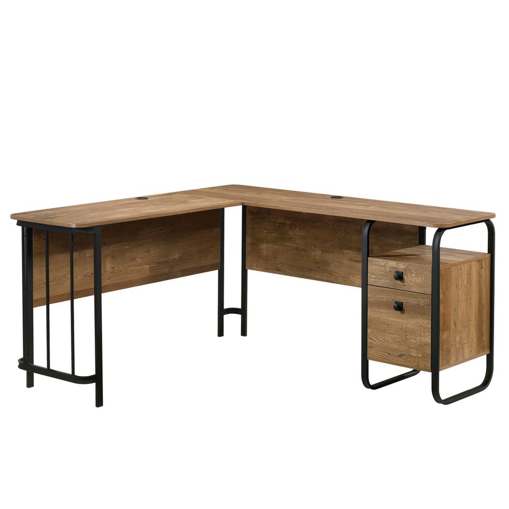 UPC 042666056366 product image for Station House L-Shape Desk Etched Oak - Sauder: Rustic Industrial Style, Metal F | upcitemdb.com