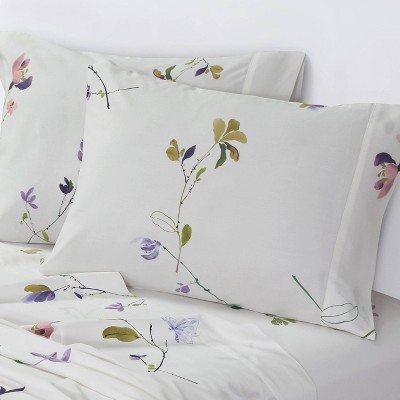 California King Blue Organic Cotton Floral Deep Pocket Sheet Set