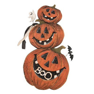 Transpac Plywood Light Up Vintage Stacked Pumpkin Decorative Objects Pumpkin Figurines Wood Halloween Orange Tabletop Battery Operated 2xAA Prelit