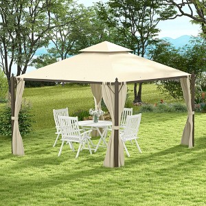 10' x 12' Outdoor Patio Gazebo with Curtains, Two-Tier Roof - 1 of 4