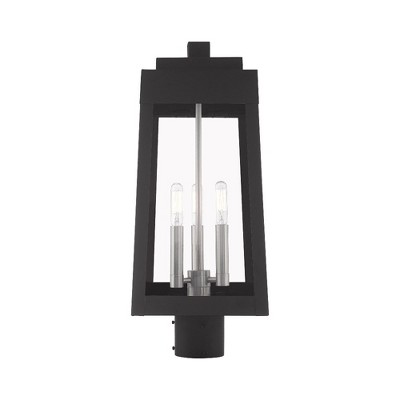 Oslo Sleek Black Brass 3-Light Outdoor Post Lantern with Clear Glass