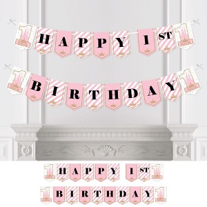 Big Dot of Happiness 1st Birthday Little Princess Crown - Pink and Gold First Birthday Party Bunting Banner - Party Decorations - Happy 1st Birthday - 1 of 4