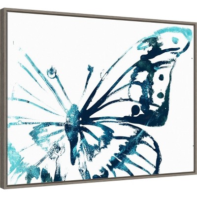 30" x 23" Blue Abstract Butterfly Framed Canvas Wall Art