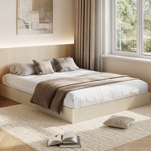 Wood Bed Frame, Wooden Platform Bed with Fluted Design, Queen Bed Frame with Study Support, Easy Assembly, No Box Spring Needed - 1 of 4