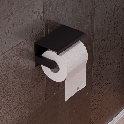 ALFI ABTPC66-BLA Black Matte Stainless Steel Toilet Paper Holder with Shelf
