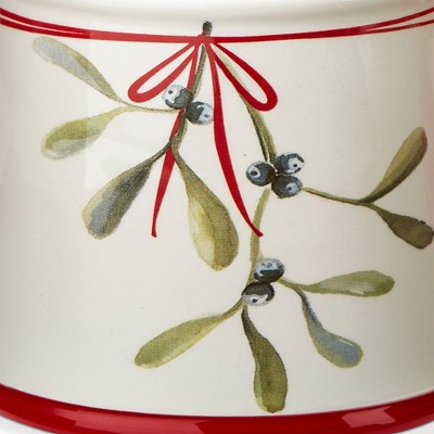 White Ceramic Holiday Mug with Mistletoe Design