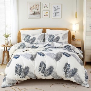 Cotton Duvet Cover Set – 100% Washed Cotton Reversible Floral Bedding with Zipper Closure, Soft Breathable 3-Piece Set - 1 of 4