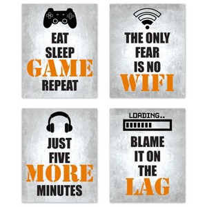 Sweet Jojo Designs Unframed Wall Art Prints for Décor Video Gamer Orange Grey Black White 4pc - 1 of 4