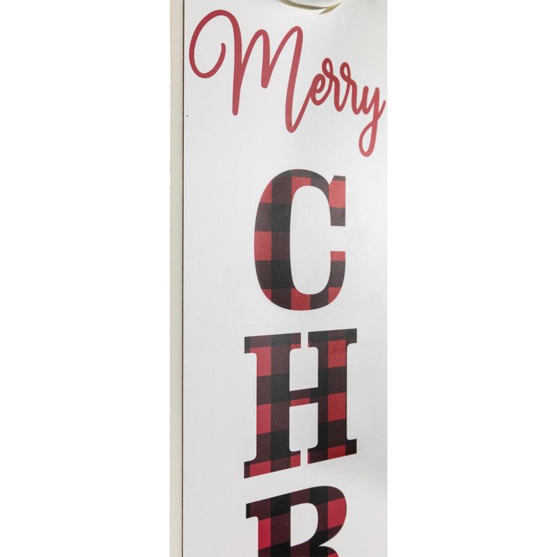 Northlight 35" Plaid "Merry Christmas" Porch Board Sign Decoration with Large Jingle Bell, 4 of 7