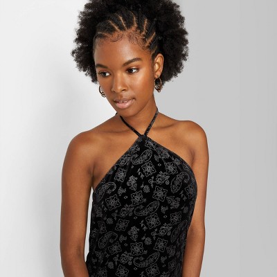 Women's Sleeveless Velvet Bodycon Dress - Wild Fable™ Black Paisley XS